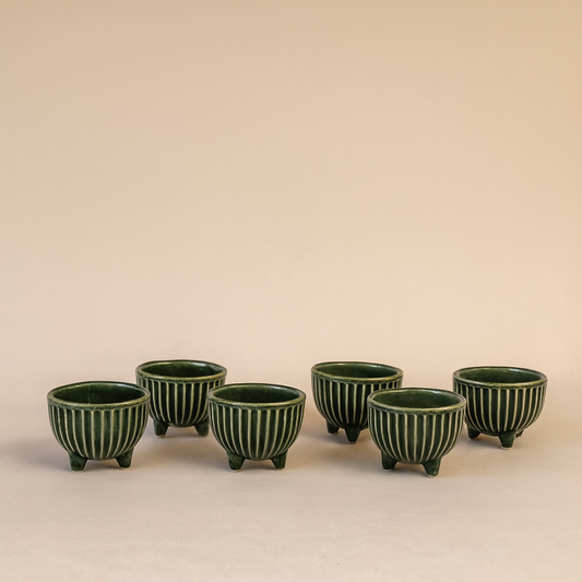 Porline Ayaklı Porselen Lokumluk Sosluk Seti 6 Kişilik Yeşil