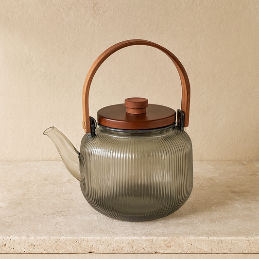 Buenos Borosilikat Cam Çizgili Model Akasya Ağacı Kapaklı Demlik KOD:16992-5