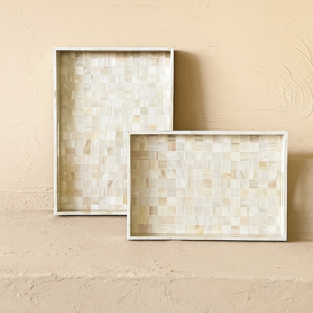 SVR Sedef 2 Boy Dikdörtgen Tepsi Seti KOD:61839 Krem