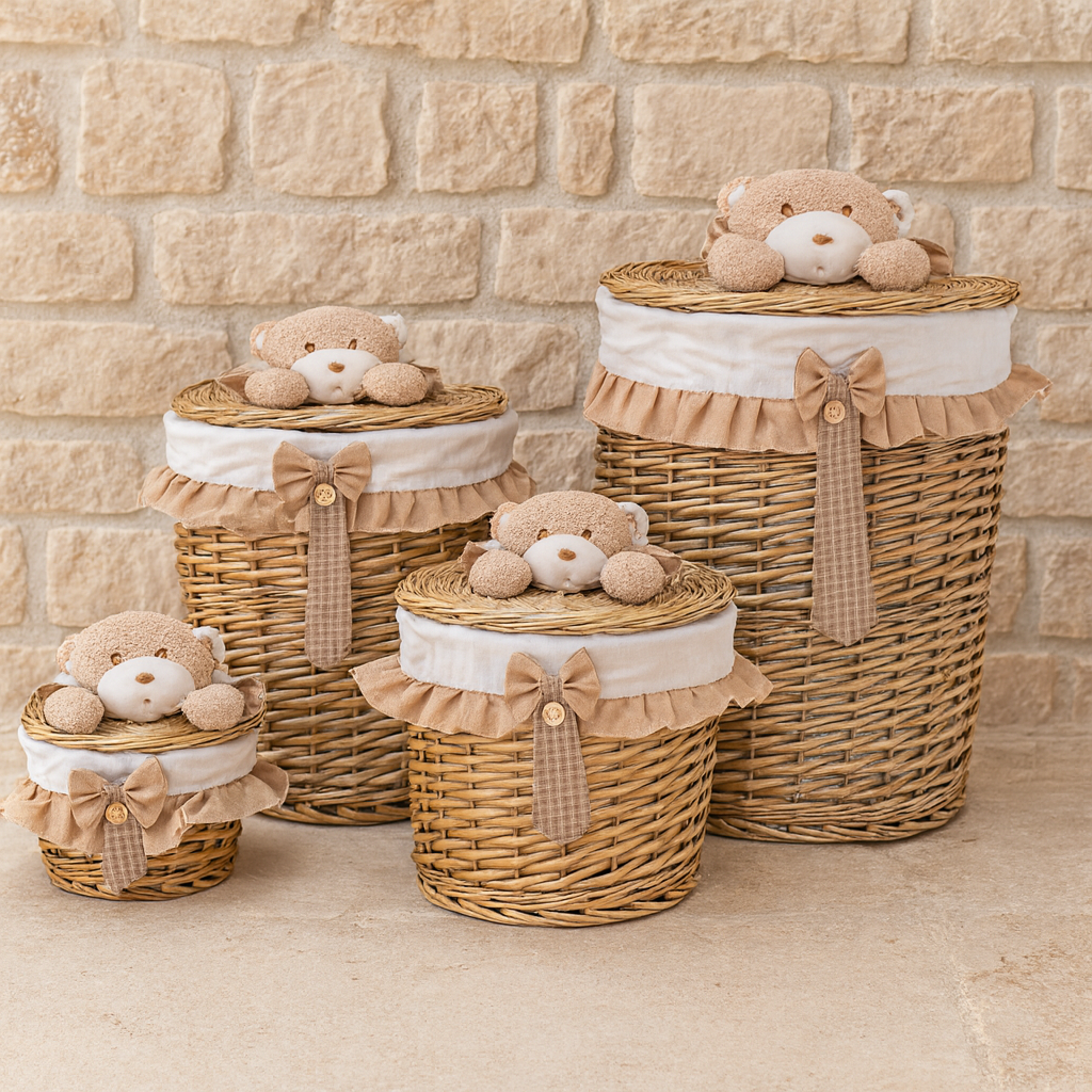 Tutku Hasır Yuvarlak Bezli 4 Boy Kirli Çamaşır Sepet Seri