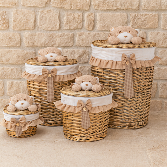 Tutku Hasır Yuvarlak Bezli 4 Boy Kirli Çamaşır Sepet Seri