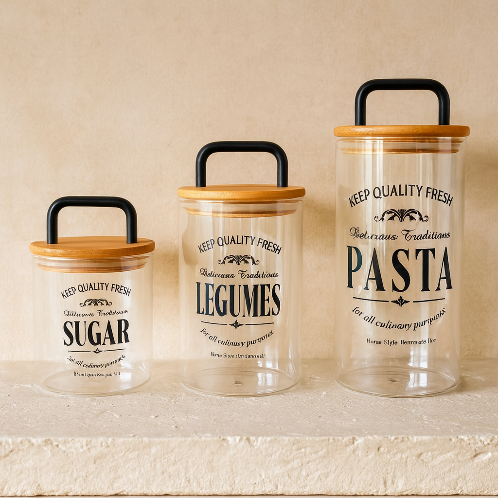 Buenos Bambu Kapaklı 3 Boy Erzak Kabı Seti