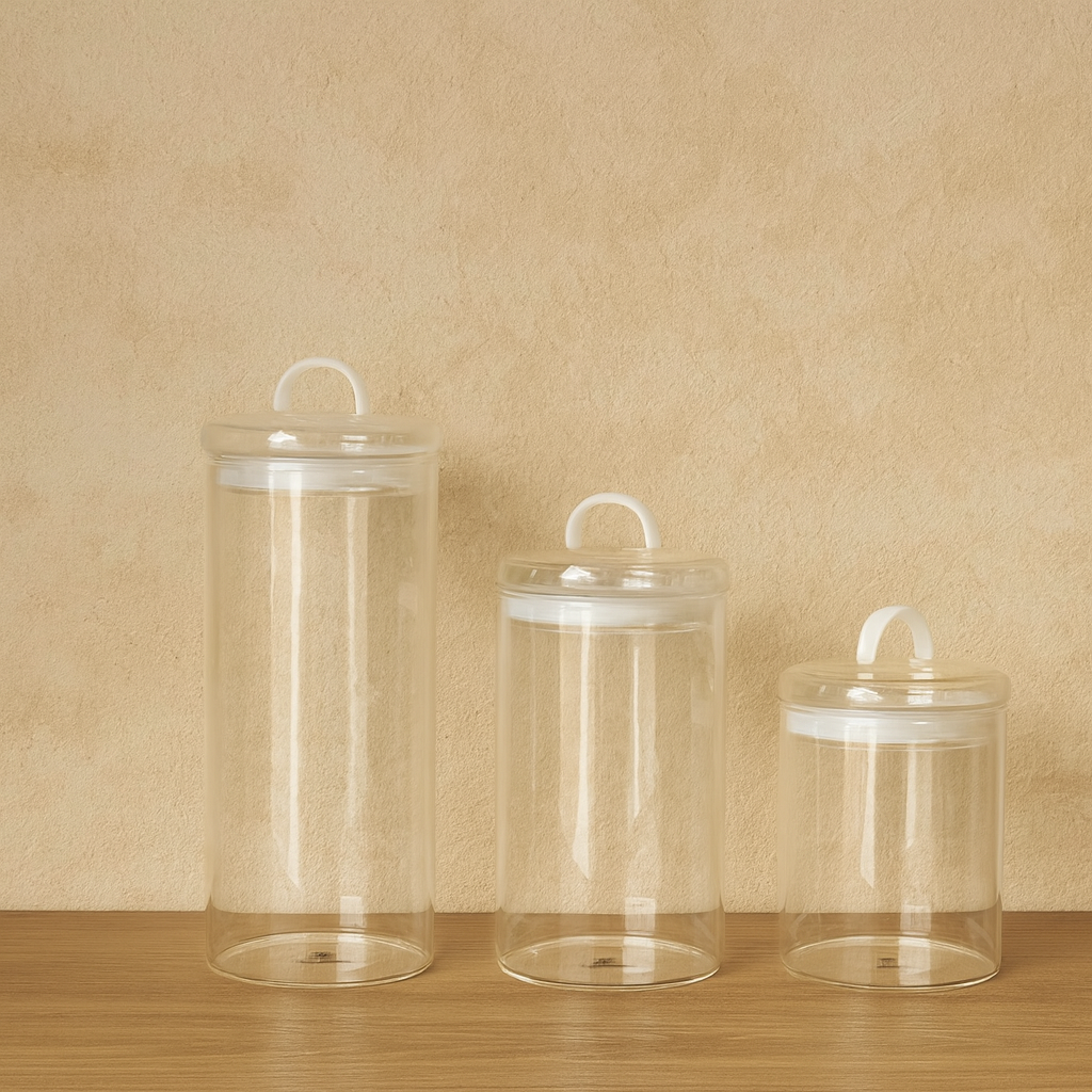 ZBERN 3 Lü Borosilikat Cam Kavanoz Seti Erzak