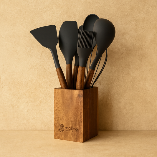 Molino Akasya Ağacı Standlı Silikon Mutfak Seti 8 Parça Gri