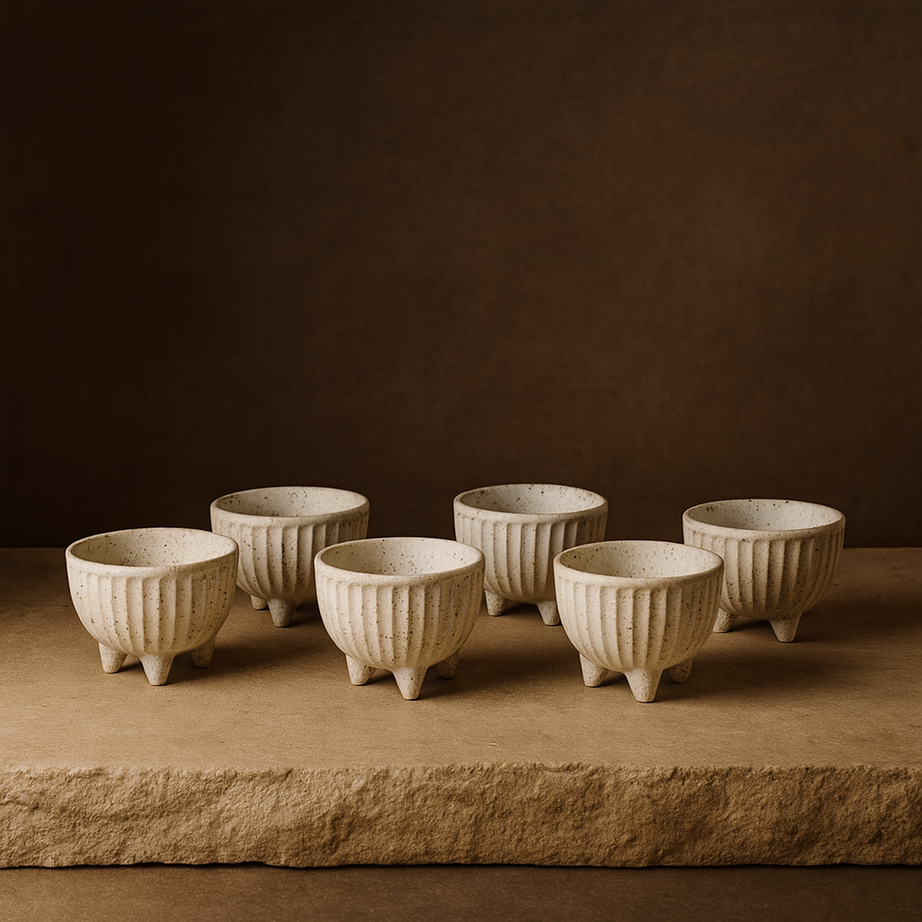 Porline Ayaklı Porselen Lokumluk Sosluk Seti 6 Kişilik Krem