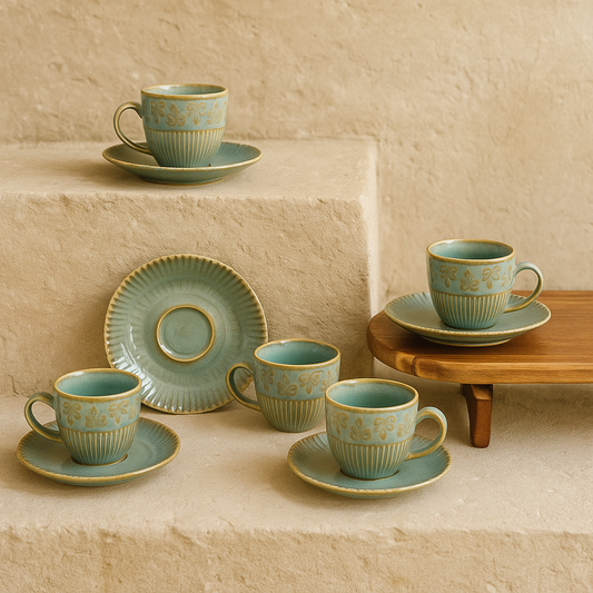 Porline Helena Hitit Model Porselen Kahve Fincan Seti 6 Kişilik Haki ( ÇOK SATANLARDA)