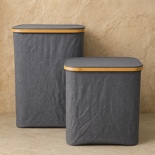 Arow İki Boy Kapaklı Katlanabilir Kirli Çamaşır Sepeti Seti Gri KOD:5024-23