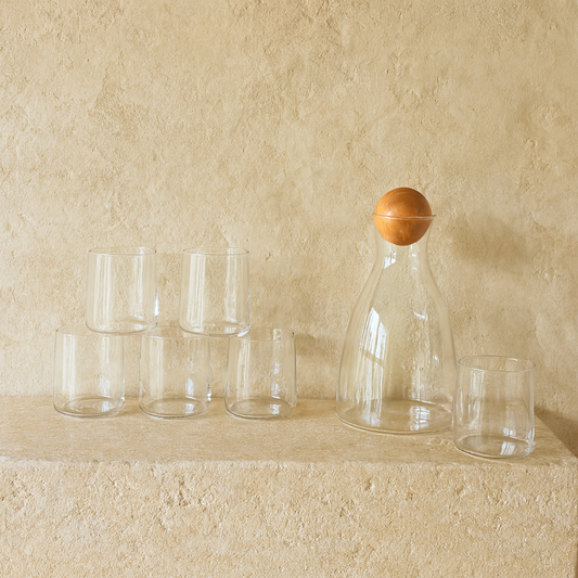 Delisoga Bambu Kapaklı Cam Sürahi Set Şeffaf 7 Parça (SÜPER FİYAT)