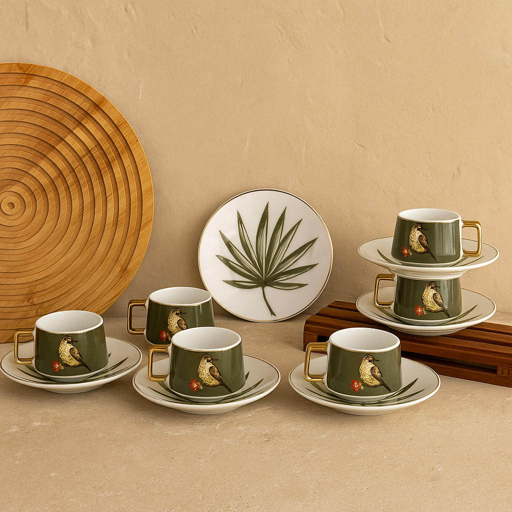 Arow Porselen Kahve Fincan Takımı 6 Kişilik Haki