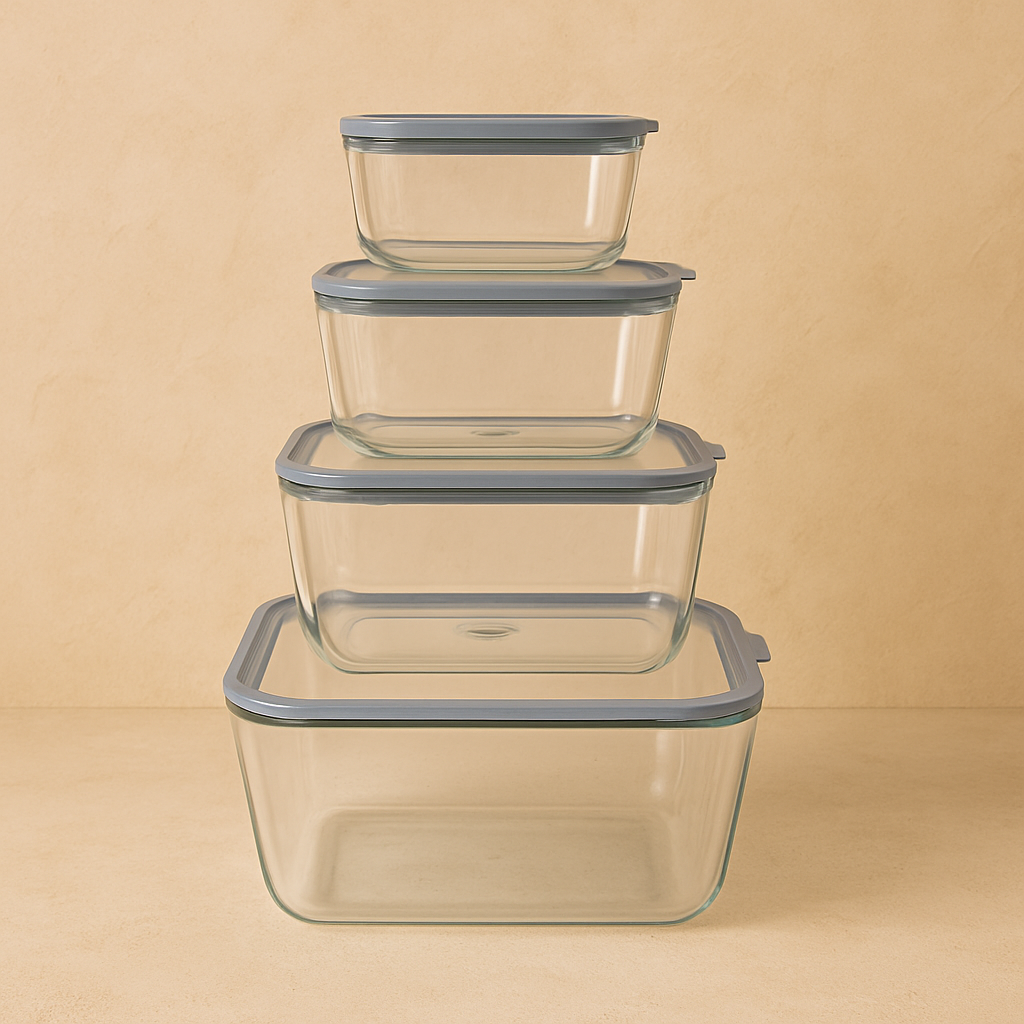 Arow Heilo Cam 4 Lü Saklama Kabı Gri Kapaklı KOD:6663