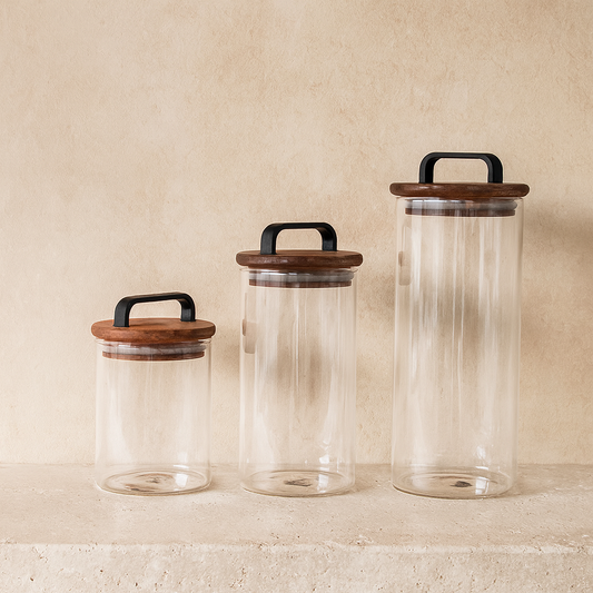 Buenos Kare Model Akasya Ağacı Kapaklı 3 Boy Erzak Kavanoz Seti