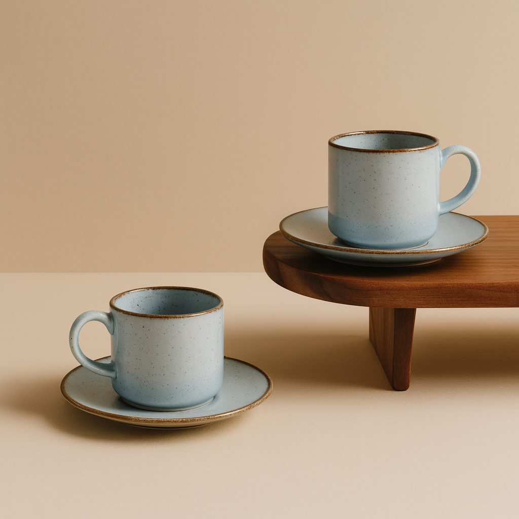 Porline İkili Porselen Kahve Fincan Seti Mavi