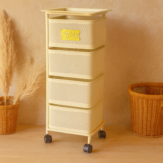 Evanev 4 Katlı Açılır Kapanır Tekerlikli Kare Ferforje Sebzelik Krem KOD:1057K