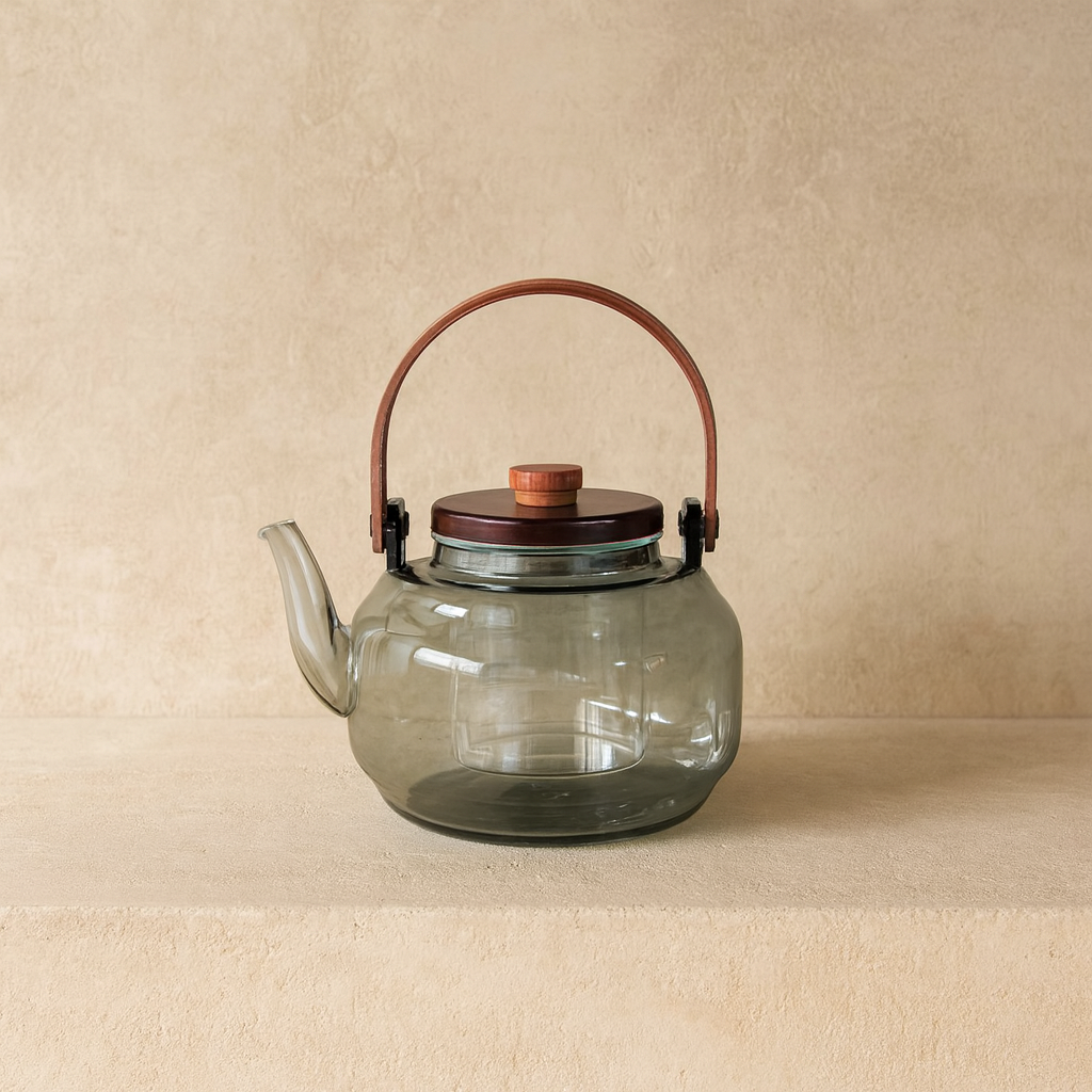 Buenos Borosilikat Cam Düz Model Akasya Ağacı Kapaklı Demlik KOD:16992-2