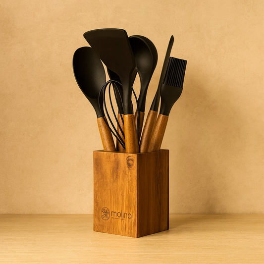 Molino Akasya Ağacı Standlı Silikon Mutfak Seti 8 Parça Siyah