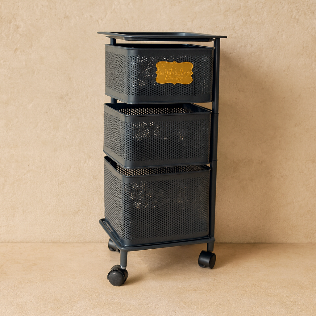 Evanev 3 Katlı Açılır Kapanır Tekerlikli Kare Ferforje Sebzelik Gri KOD:1058K