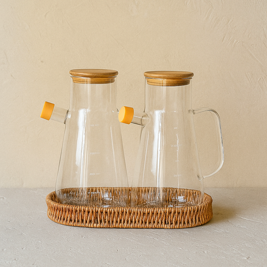 Valley Rattan Standlı İkili Borosilikat Yağdanlık Seti 900 ml