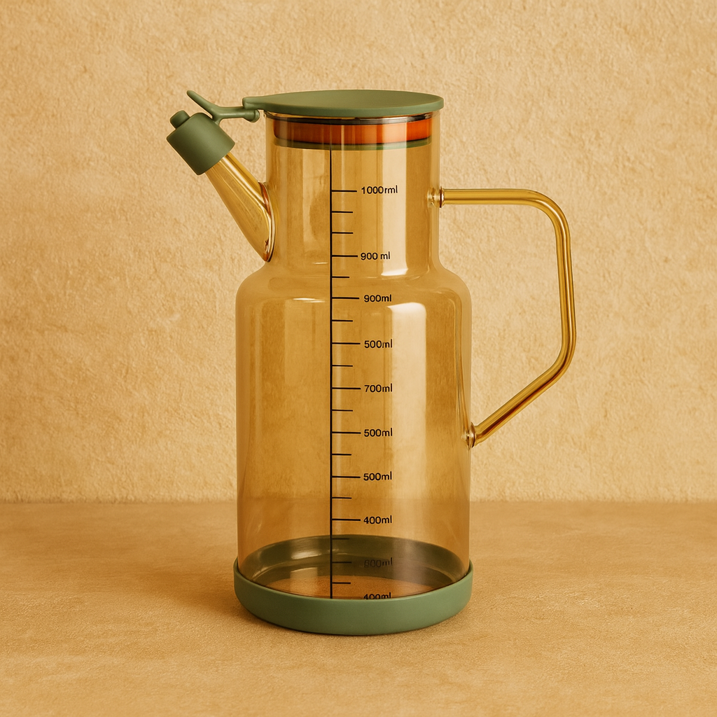 Oreon Soft Borosilikat Cam Yağdanlık Yeşil-Gold 1 Litre KOD.6516