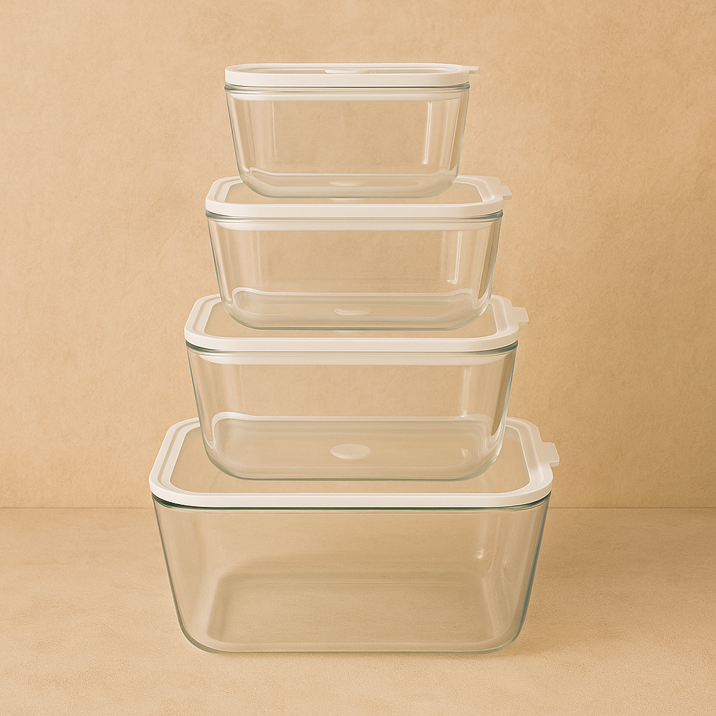 Arow Heilo Cam 4 Lü Saklama Kabı Krem Kapaklı KOD:6664