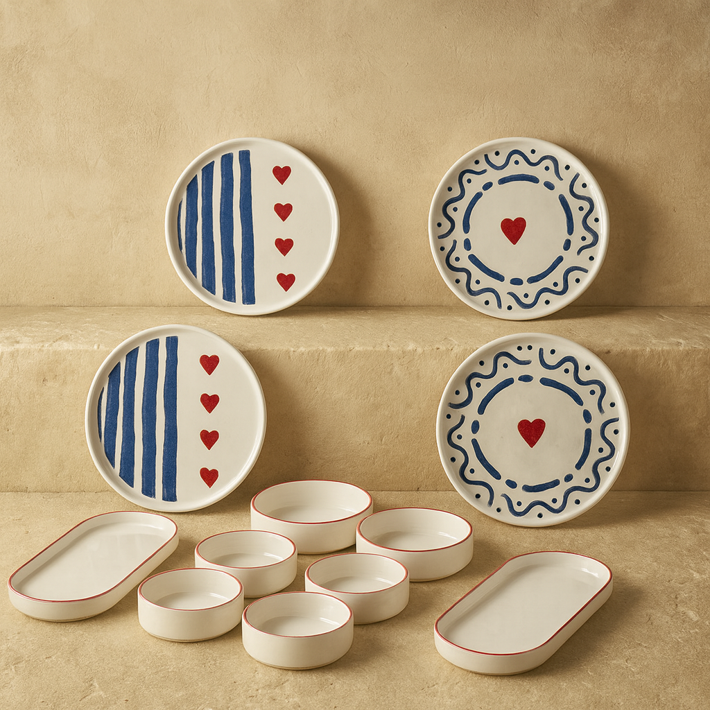 Tutku Blue Heart 14 Parça Kahvaltı Takımı Seti 6 Kişilik