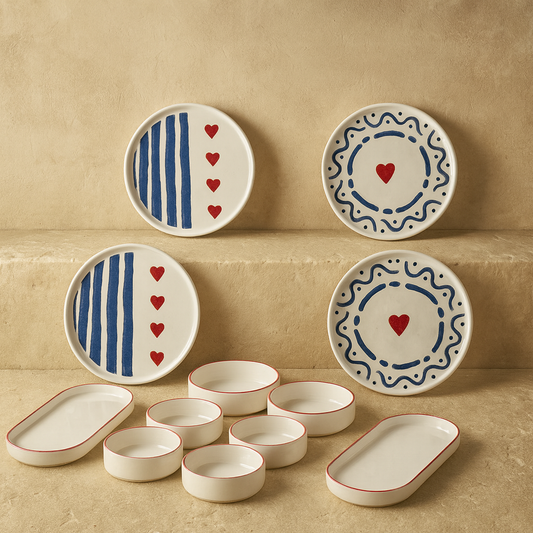 Tutku Blue Heart 14 Parça Kahvaltı Takımı Seti 6 Kişilik