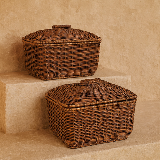 Hestia İkili Rattan Patates soğan Sepeti 5+5 lt (kahverengi)