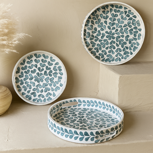 SVR Sedef 3 Lü Yuvarlak Tepsi Seti KOD:61874  Mavi