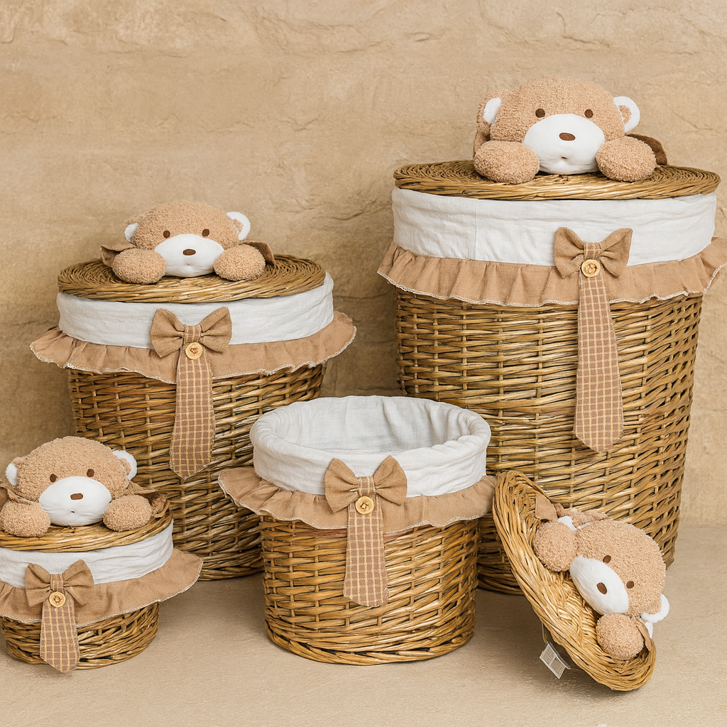 Tutku Hasır Yuvarlak Bezli 4 Boy Kirli Çamaşır Sepet Seri