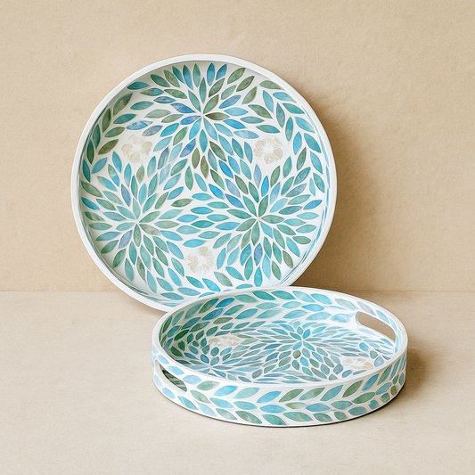 SVR Sedef İkili Yuvarlak Tepsi Seti KOD:61832 Yeşil