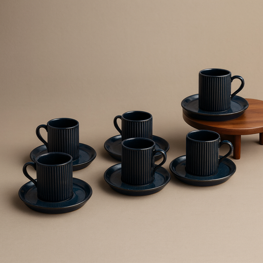 Porline Eliza Porselen Kahve Fincan Seti 6 Kişilik Mavi-Siyah