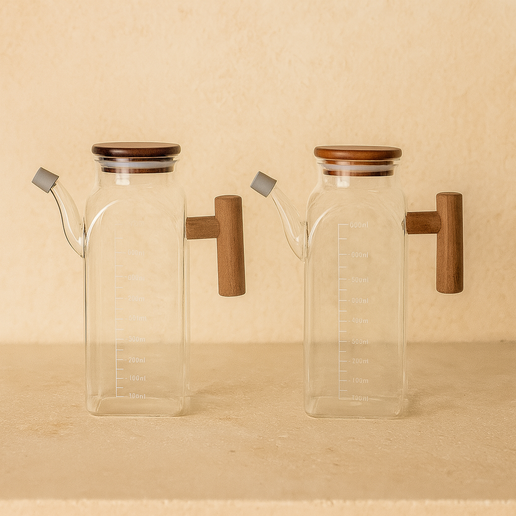 Buenos Borosilikat Akasya Ağacı Kapaklı Yağdanlık Seti 2 Adet 1 Litre KOD:144