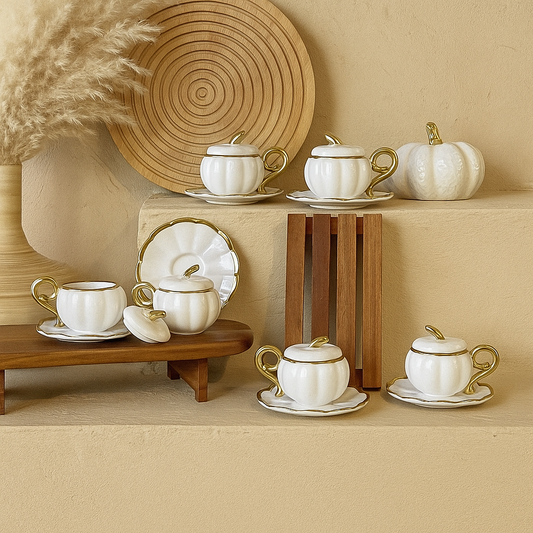Arow Kabak Model Porselen Kahve Fincan Takımı 6 Kişilik Beyaz