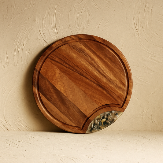 Arow Akasya Ağacı Yuvarlak Sunumluk Kesim Panosu Büyük Boy KOD:1139