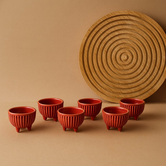 Porline Ayaklı Porselen Lokumluk Sosluk Seti 6 Kişilik Kırmızı