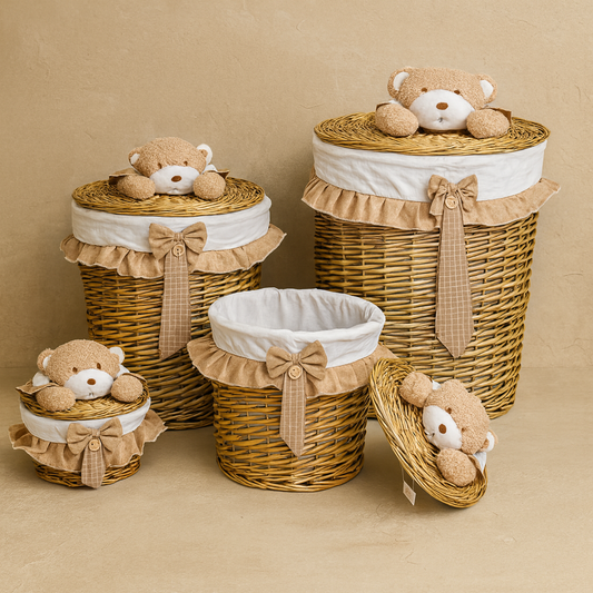 Tutku Hasır Yuvarlak Bezli 4 Boy Kirli Çamaşır Sepet Seri