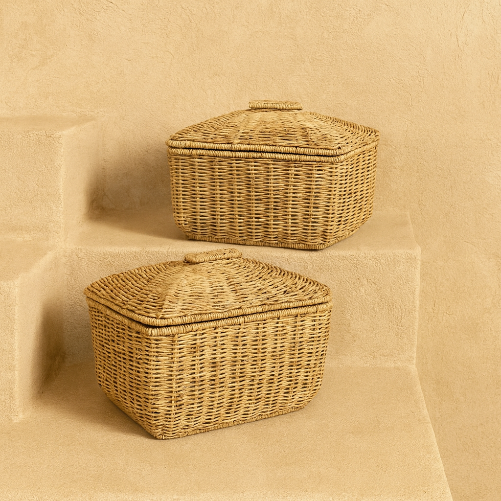 Hestia İkili Rattan Patates soğan Sepet Seti 5+5 lt (Krem)