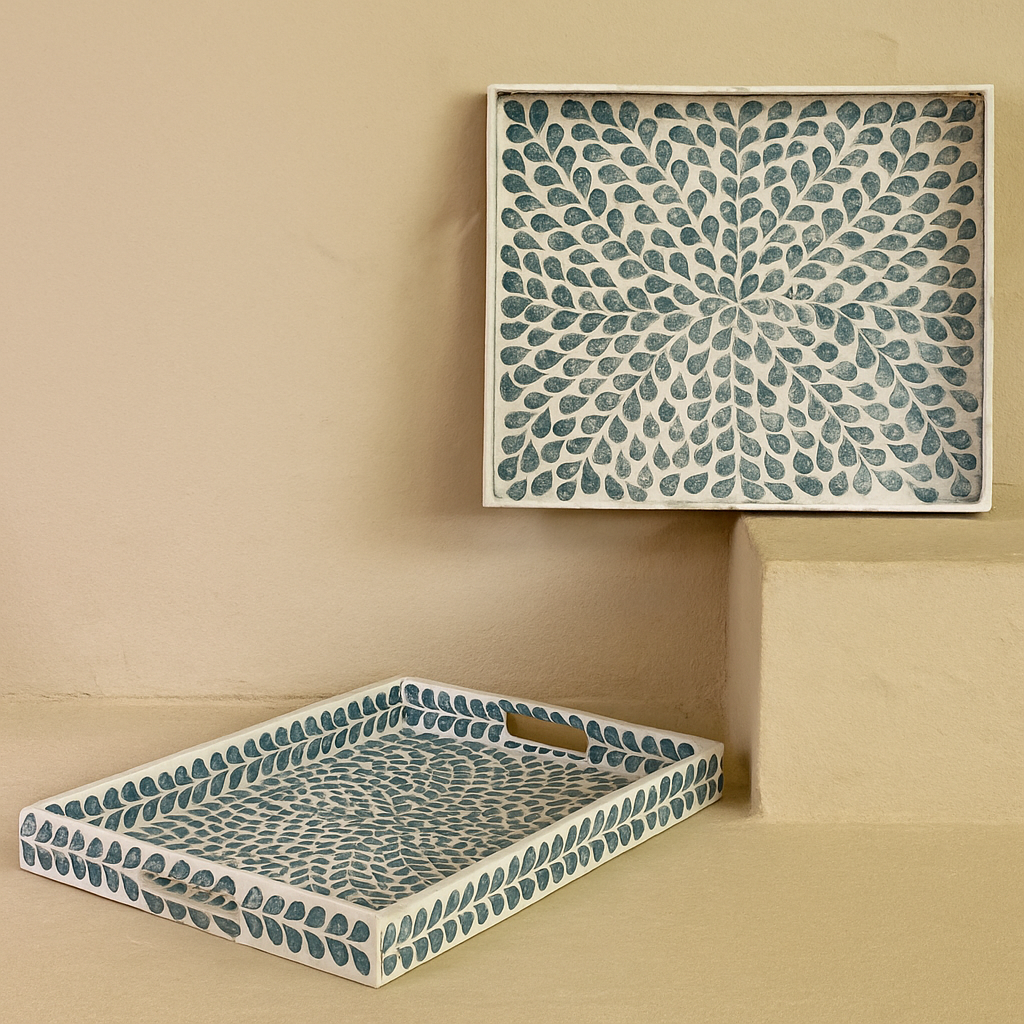 SVR Sedef 2 Boy Dikdörtgen Tepsi Seti KOD:61839 Mavi-Yeşil