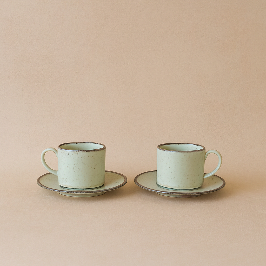 Porline İkili Porselen Kahve Fincan Seti Yeşil