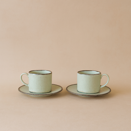 Porline İkili Porselen Kahve Fincan Seti Yeşil