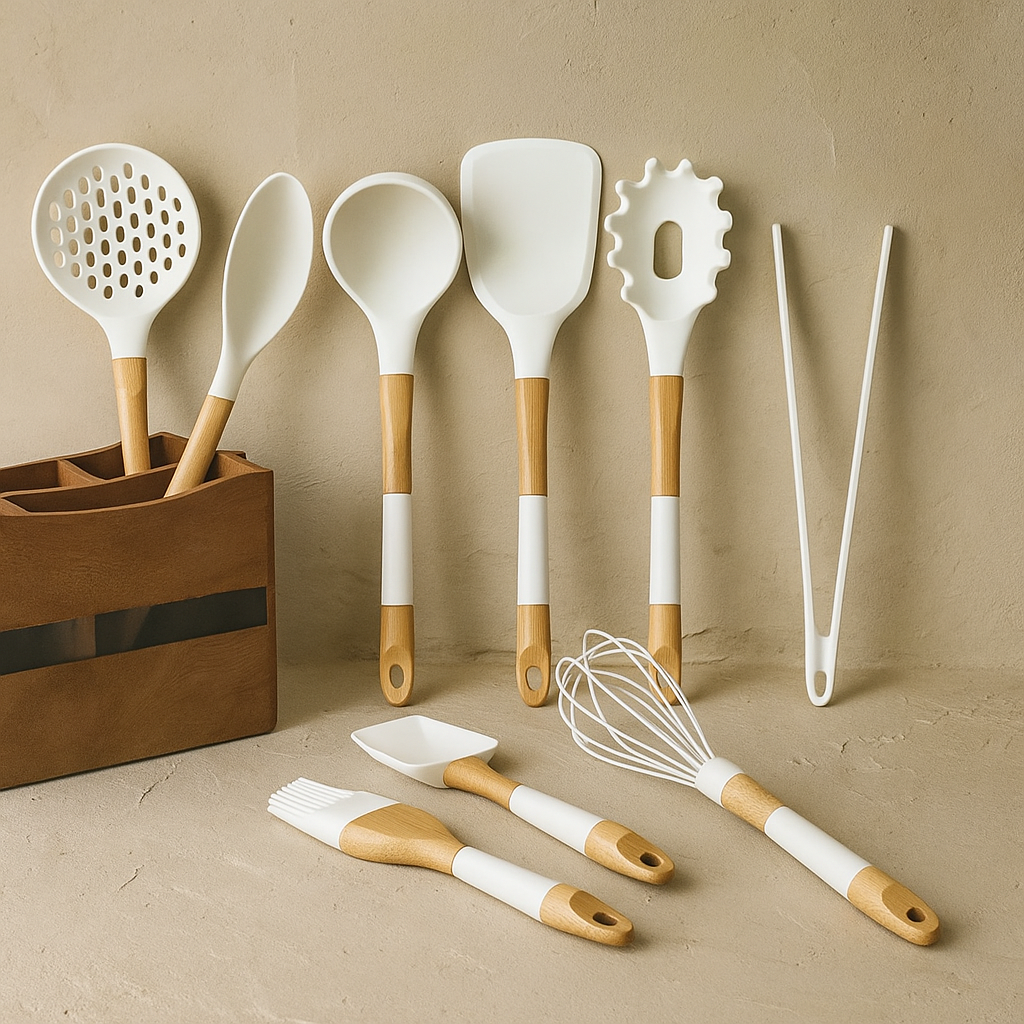 Arow Pink More 9 Parça Bambu Saplı Silikon Kaşık Seti