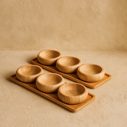 1 ALANA 1 BEDAVA Miev Bambu Standlı 3'Lü Yuvarlak Çerezlik Sosluk Seti KOD:399