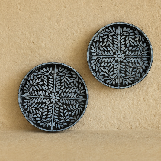 SVR Sedef İkili Yuvarlak Tepsi Seti KOD:61832 Siyah