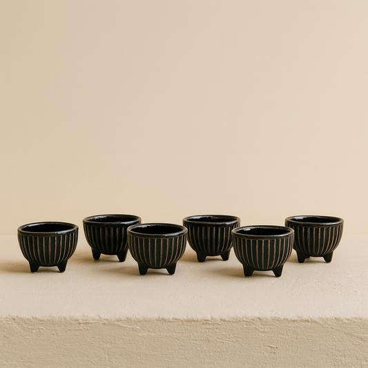 Porline Ayaklı Porselen Lokumluk Sosluk Seti 6 Kişilik Siyah