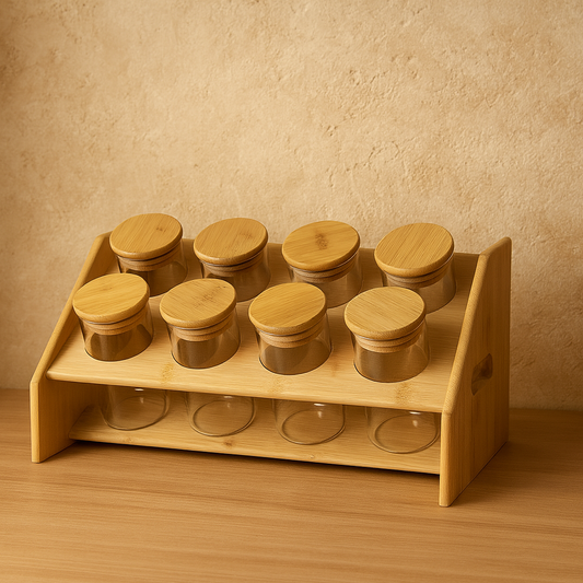 Luna Bambu Standlı 8Li Yuvarlak Baharatlık Seti