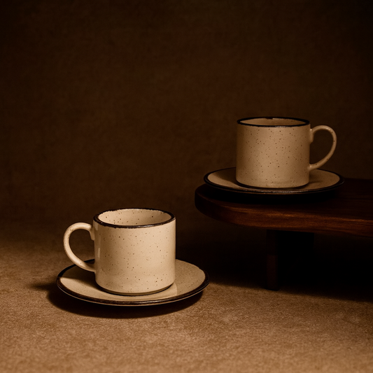 Porline İkili Porselen Kahve Fincan Seti Krem