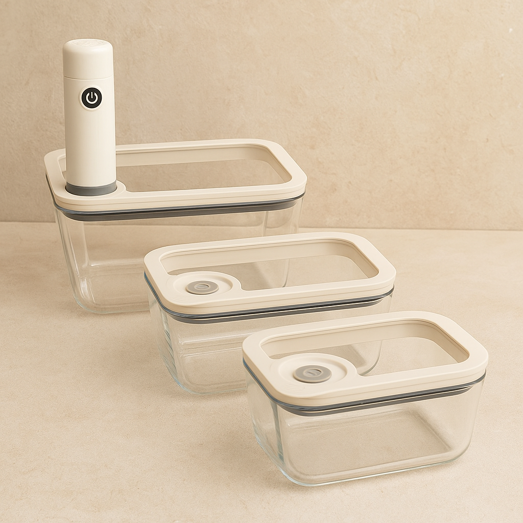 Arow Newness Cam Saklama Kabı Seti Elektrikli Vakum Pompa 4 Parça (YILIN ÜRÜNÜ)