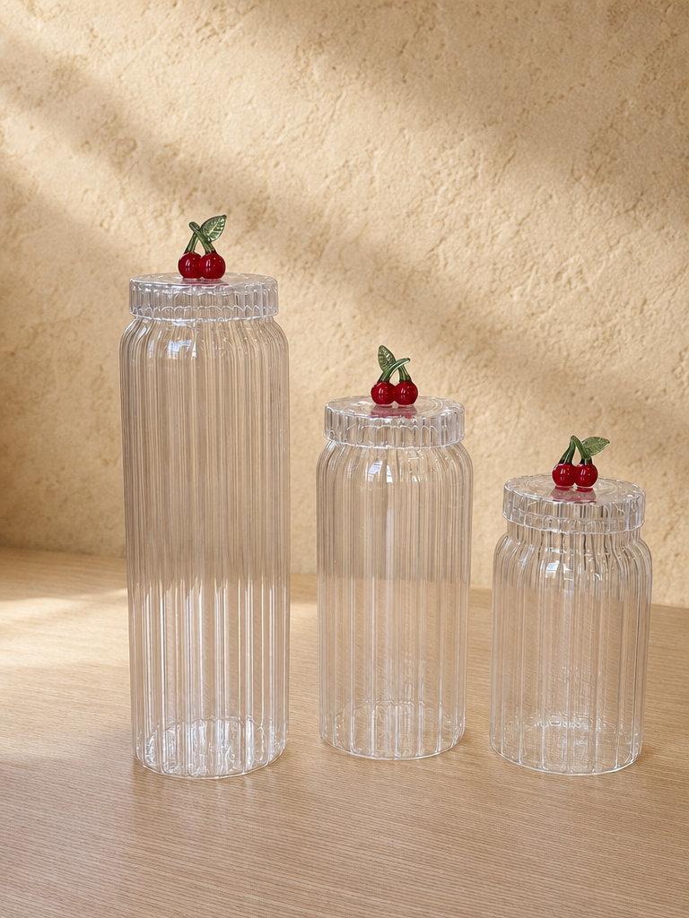 Strawberry Borosilikat Cam 3 Boy Kavanoz Seti KOD:11241-42-43